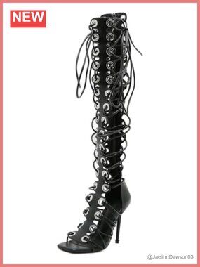 Faux Leather Zipper Gladiator Lace Up Peep Toe High Heel Sandals 12cm